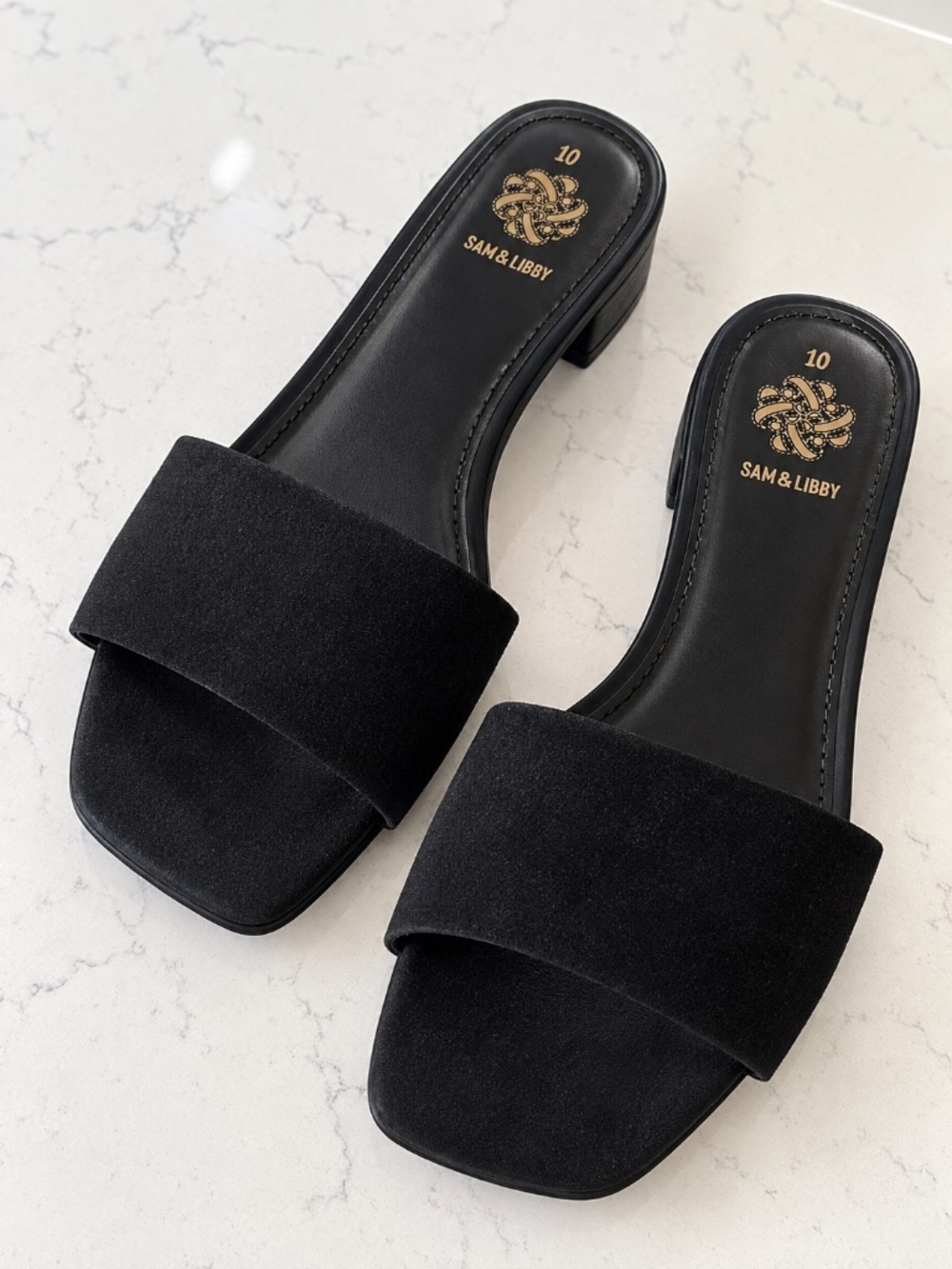 Sam & Libby Black Open Toe Slide Mule Sandals Size 10 Minimalist